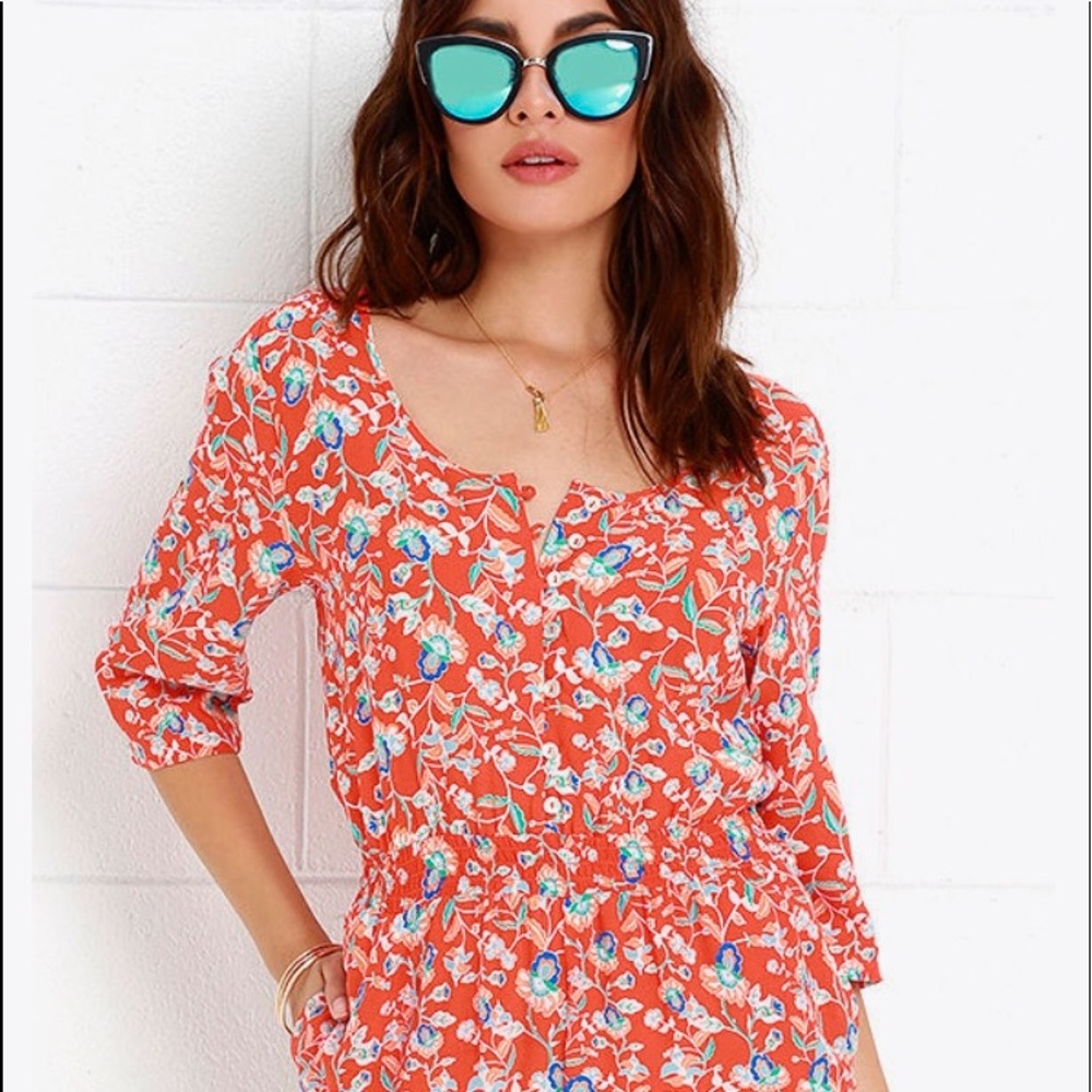 Minkpink Neighbourhood Orange Floral Print Romper